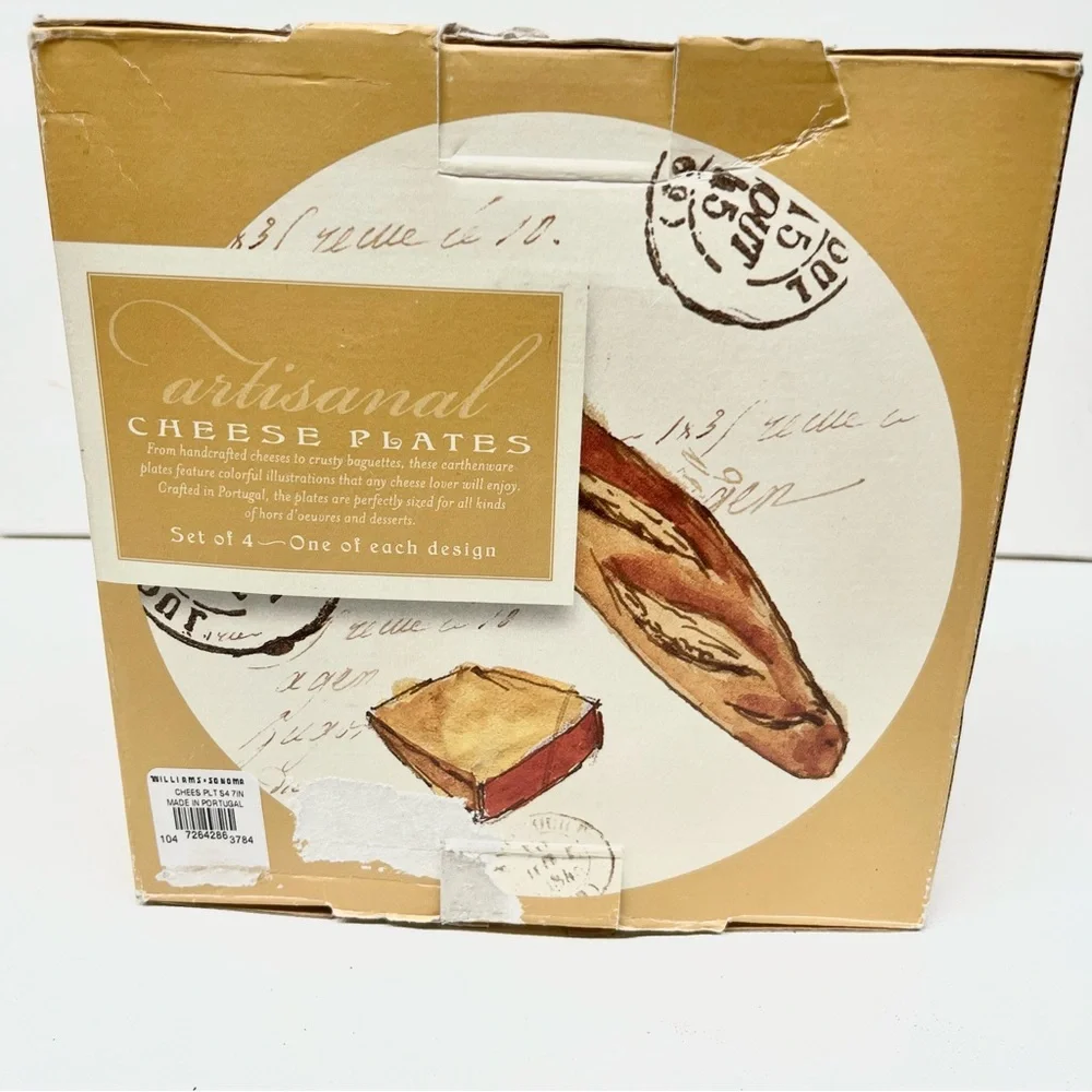 Williams Sonoma Artisanal Cheese Plates Set of 4 Cheese + Bread Illustrations